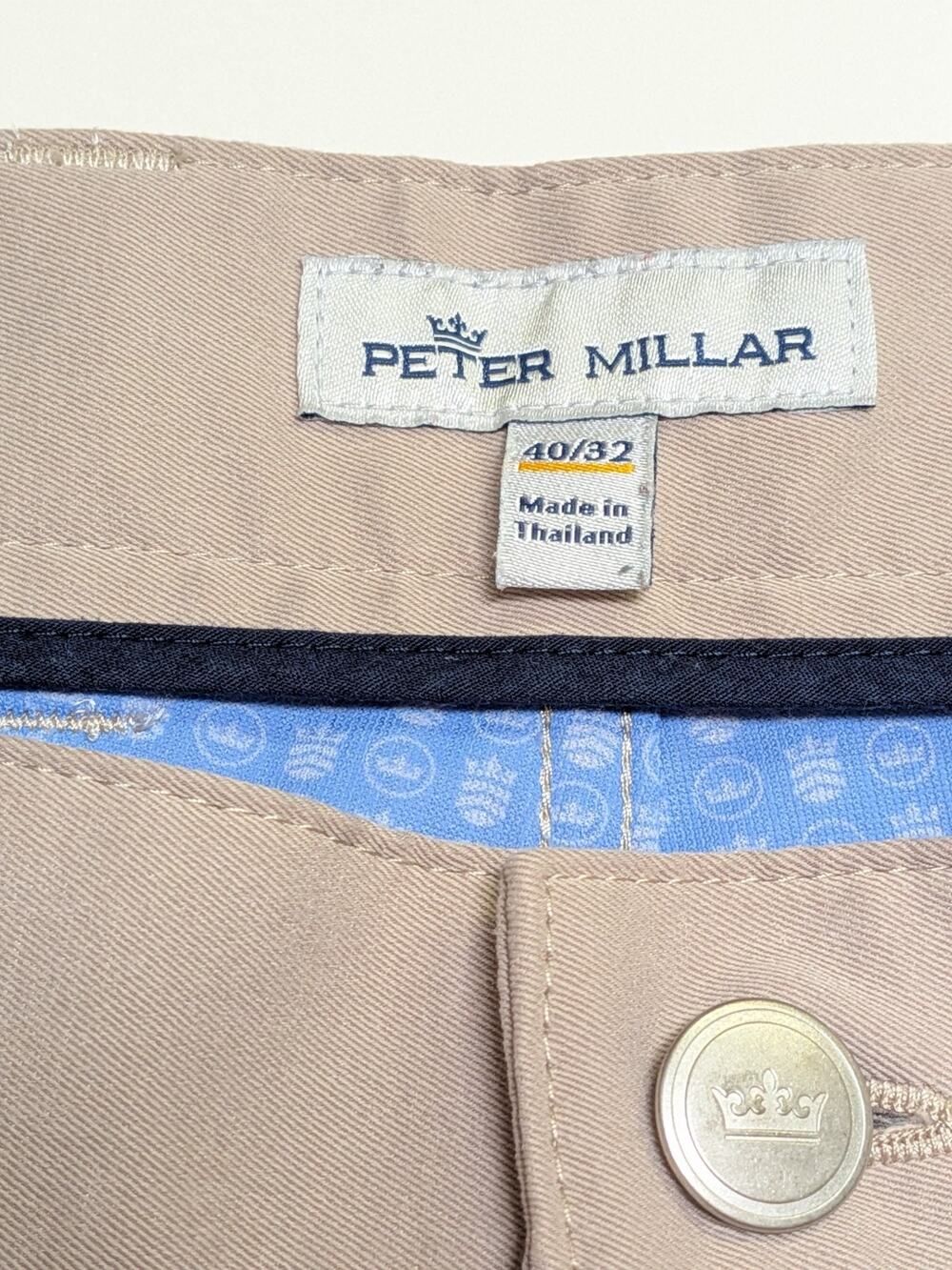 Peter Millar EB66 Classic Fit Performance Pants Mens 40x32 Beige Khaki ME0EB66FB